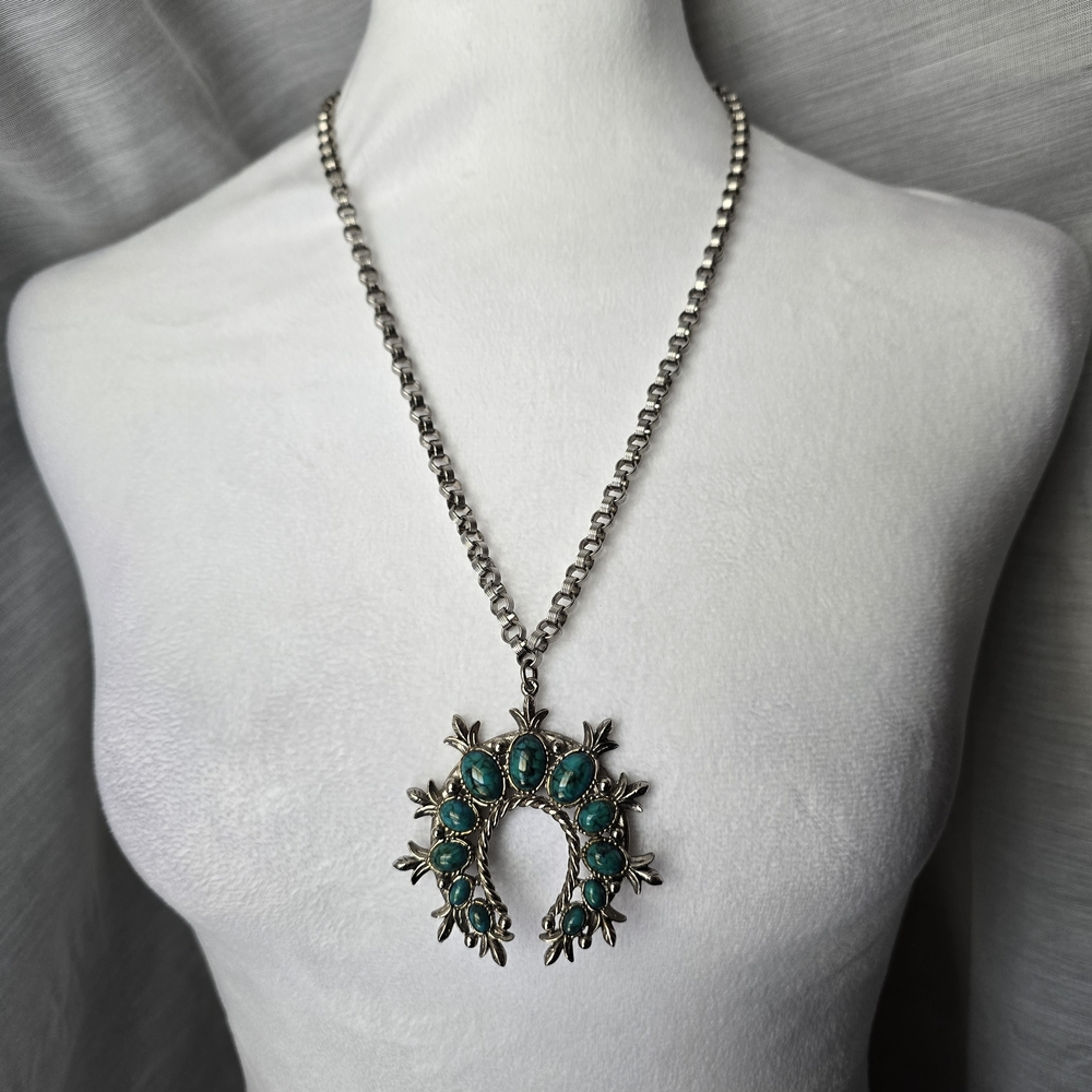 Vintage ART Turquoise Naja Pendant Necklace